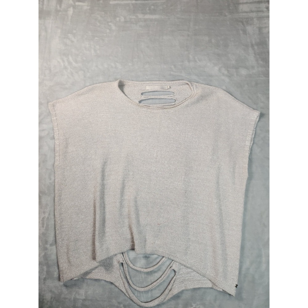 One Grey Day Oatmeal Tan Cap Sleeve Sweater Slit Back‎ S